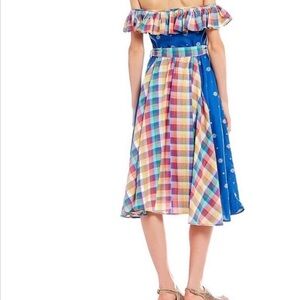 Anthropologie Kopal Esme Boho Plaid Off Shoulder Ruffle Dress